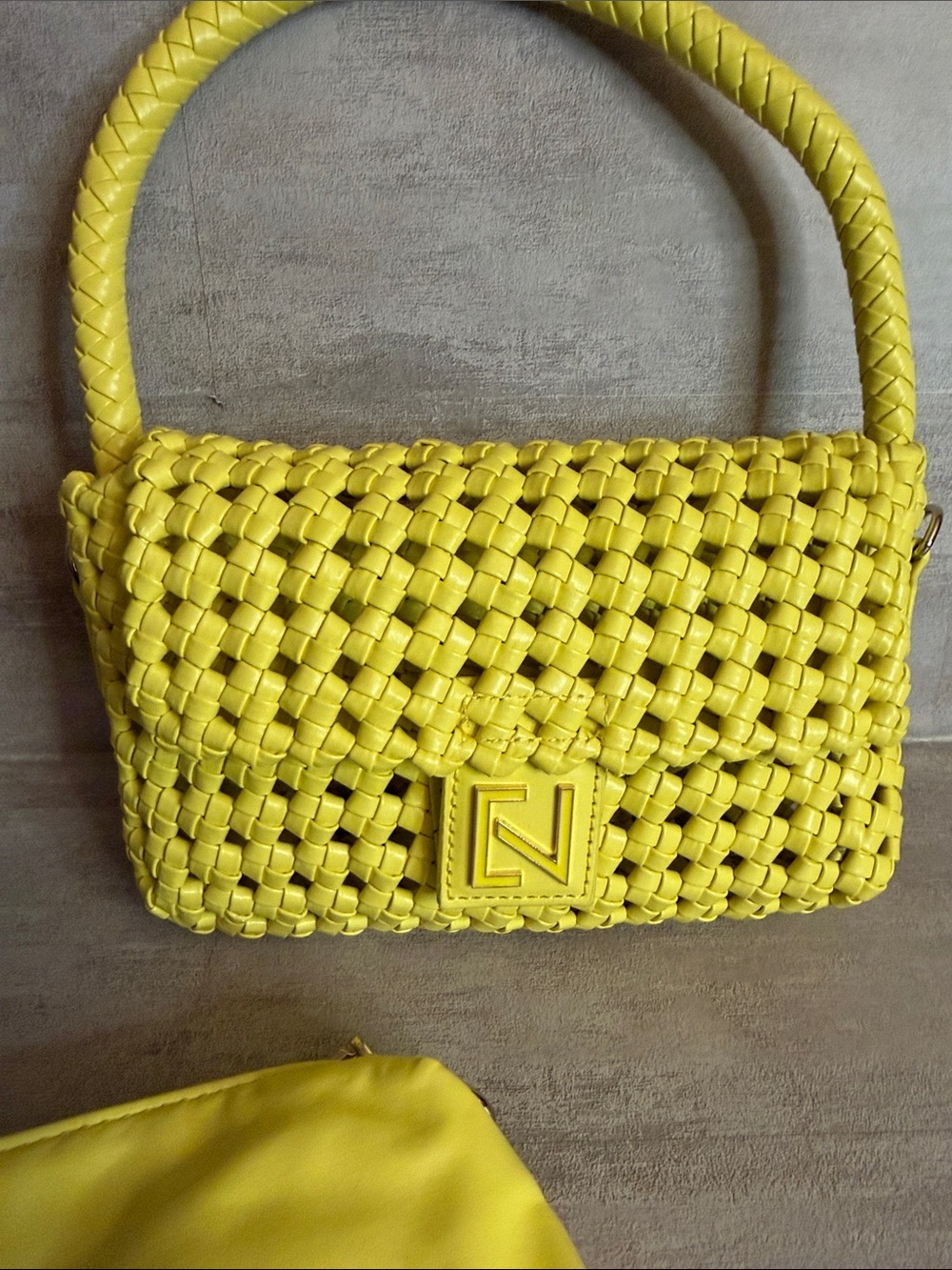 Yellow Woven Shoulder Bag with Removable pouch & strap - Picture 2 of 12